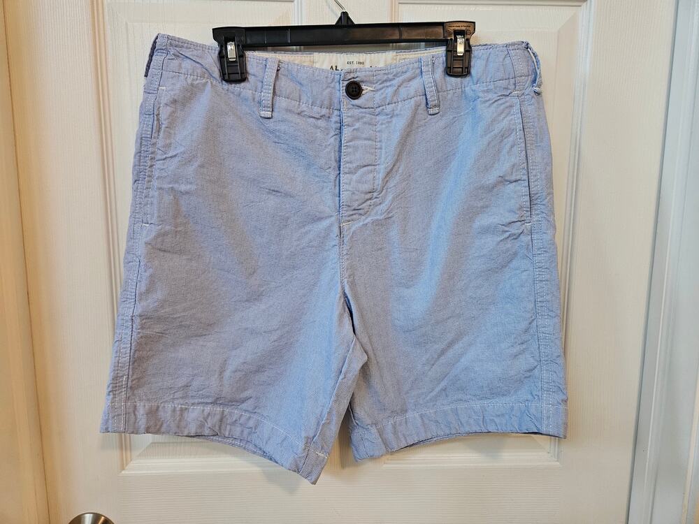 Abercrombie & Fitch Men’s Light Blue Micro Check Flat Front Chino Shorts Size 34